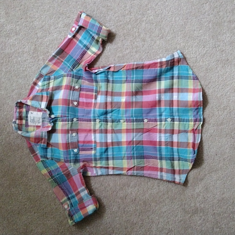 American Eagle Outfitters Plaid Camp Shirt Multicolor Women Size XS Petite